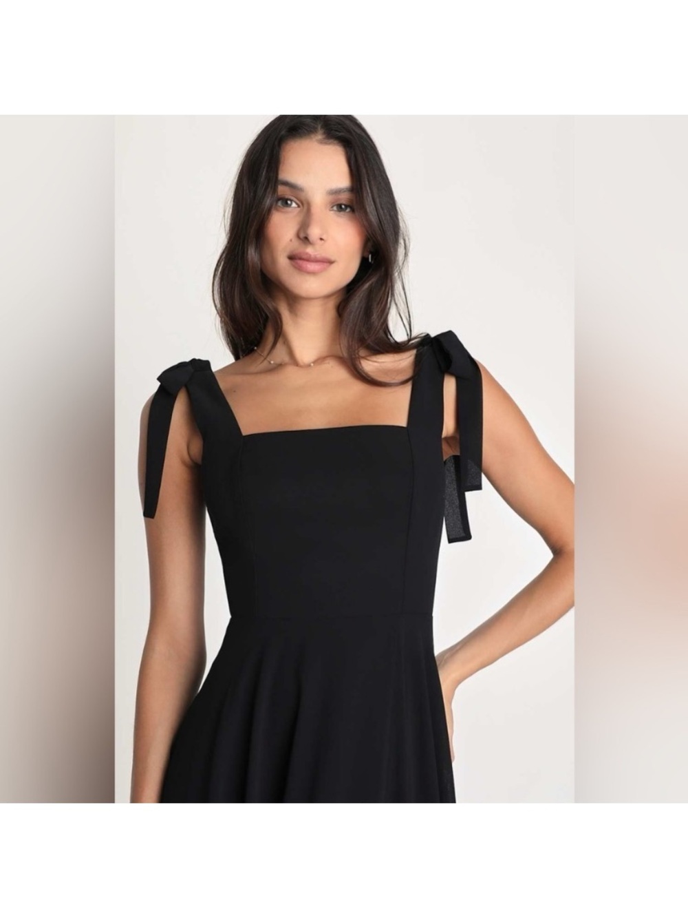 NWOT Lulu’s Love Me Forever Black-Tie Shoulder-Maxi Dress with Front Slit - Picture 2 of 8